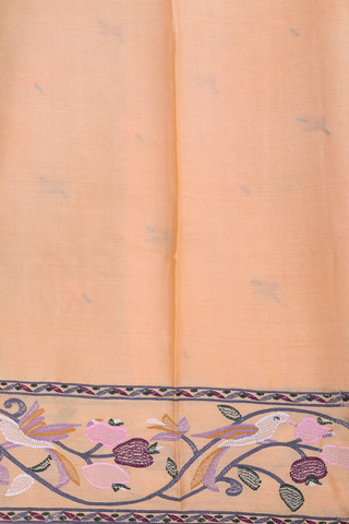 Tussar Silk Saree In Pastel Orange With Embroidered Motifs