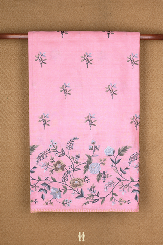 Tussar Silk Saree In Pink With Floral Embroidered Motifs