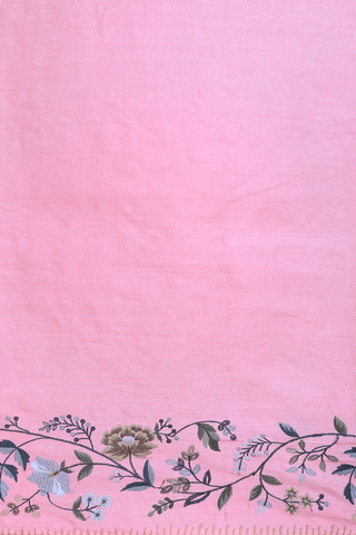 Tussar Silk Saree In Pink With Floral Embroidered Motifs