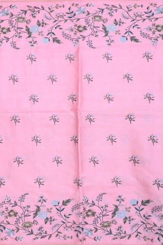 Tussar Silk Saree In Pink With Floral Embroidered Motifs