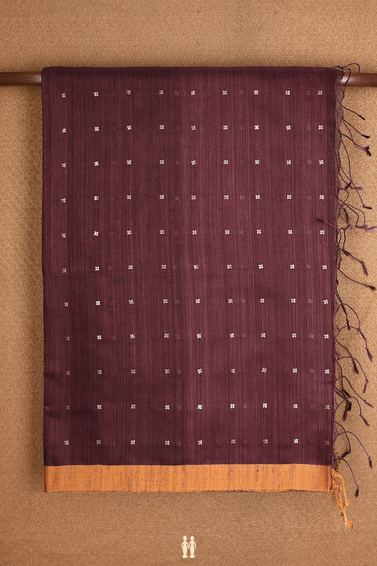 Chamki Work Buttis Plum Brown Jute Saree