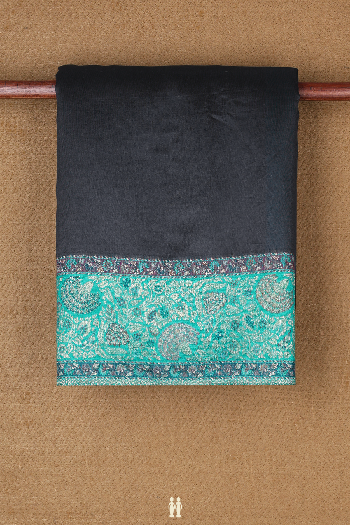 Pashmina Wool Silk Saree In Dark Grey With Contrast Border