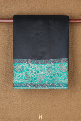 Pashmina Wool Silk Saree In Dark Grey With Contrast Border