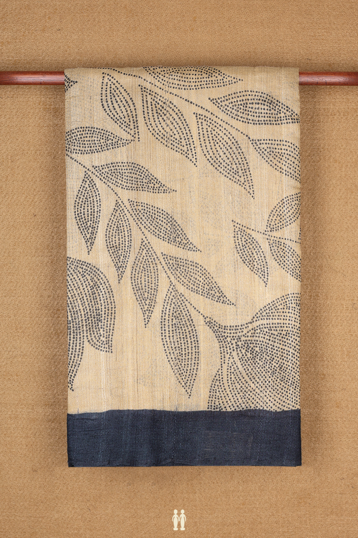 Tussar Silk Saree In Cream Color With Leaf Printed Design