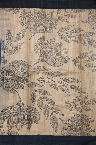 Tussar Silk Saree In Cream Color With Leaf Printed Design