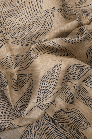 Tussar Silk Saree In Cream Color With Leaf Printed Design