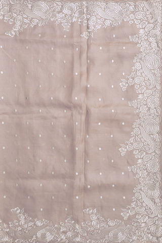 Tussar Silk Saree In Cream Color With Threadwork Buttis