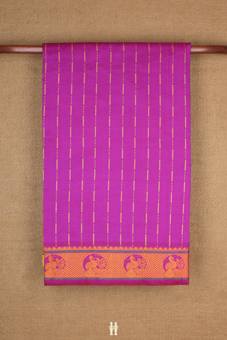 Poly Cotton Saree In Purple Rose With Stripes Design