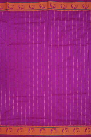 Poly Cotton Saree In Purple Rose With Stripes Design