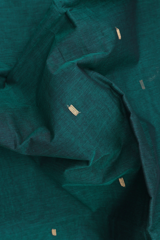 Threadwork Buttis Dark Teal Green Bengal Cotton Saree