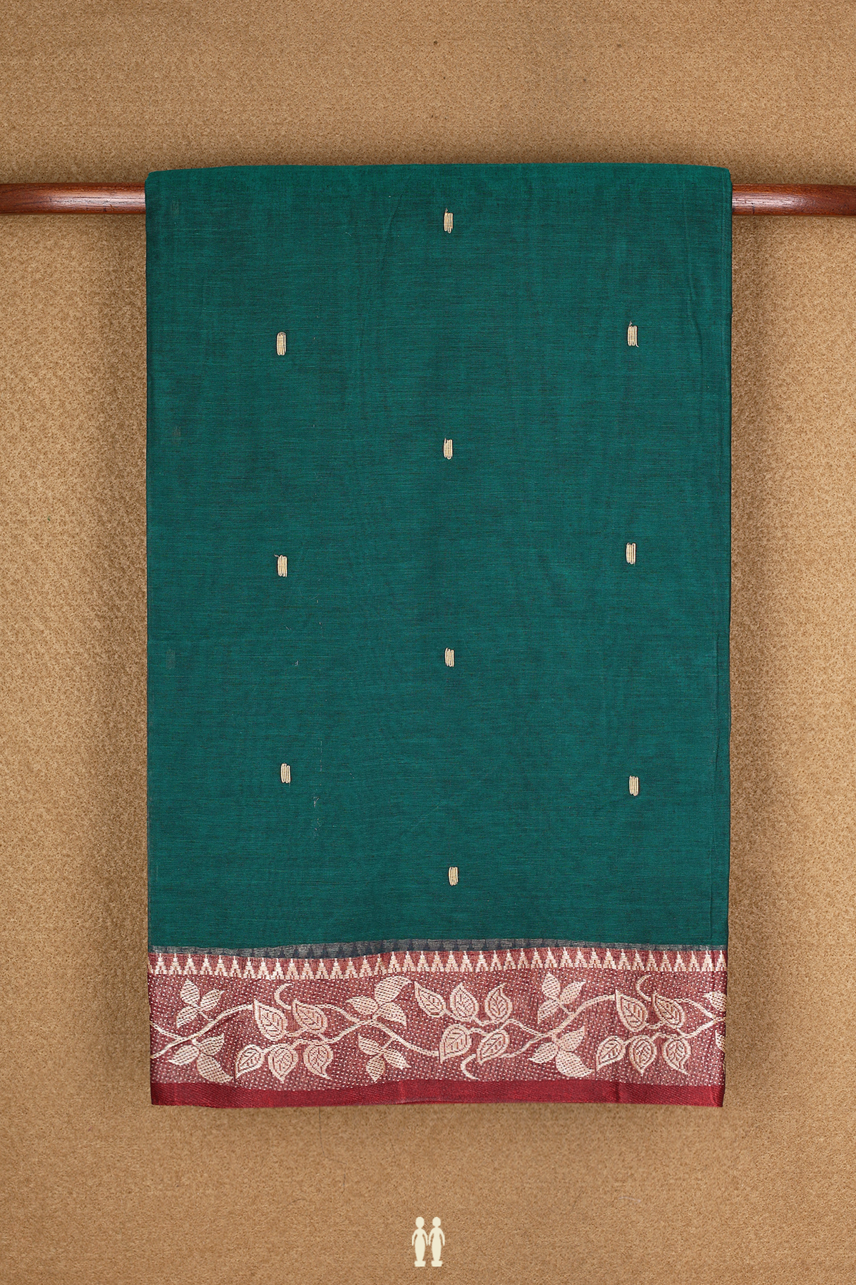 Threadwork Buttis Dark Teal Green Bengal Cotton Saree