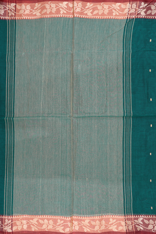 Threadwork Buttis Dark Teal Green Bengal Cotton Saree