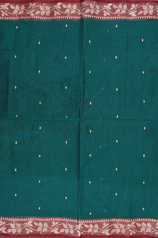 Threadwork Buttis Dark Teal Green Bengal Cotton Saree