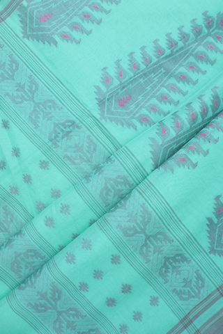 Allover Threadwork Buttas Sea Green Bengal Cotton Saree