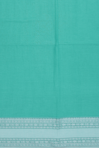 Bengal Cotton Saree In Turkish Blue With Threadwork Border