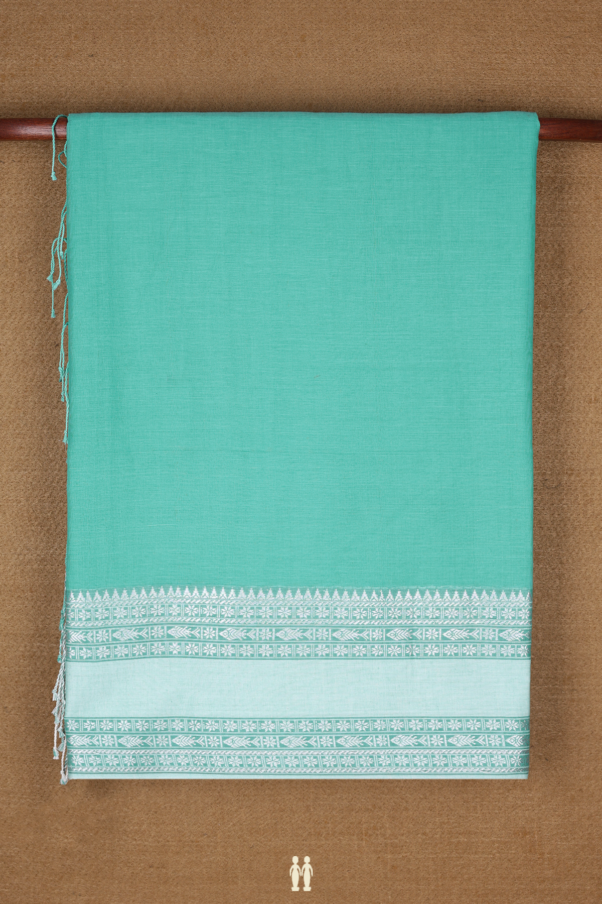 Bengal Cotton Saree In Turkish Blue With Threadwork Border