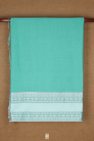 Bengal Cotton Saree In Turkish Blue With Threadwork Border