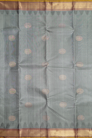 Threadwork With Buttas Dark Grey Kanchipuram Silk Saree