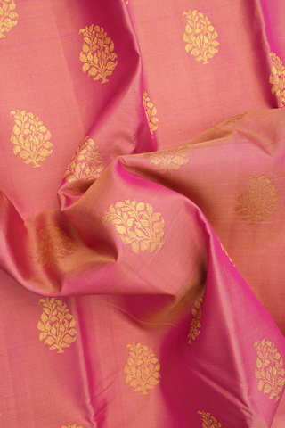 Kanchipuram Silk Saree In Pink With Zari Buttas