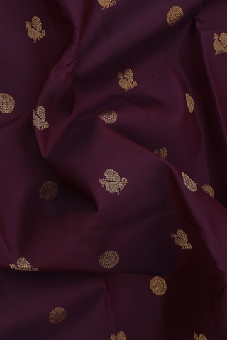 Peacock And Chakram Motifs Plum Brown Kanchipuram Silk Saree