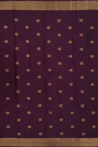 Peacock And Chakram Motifs Plum Brown Kanchipuram Silk Saree