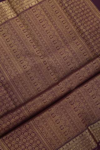 Peacock And Chakram Motifs Plum Brown Kanchipuram Silk Saree