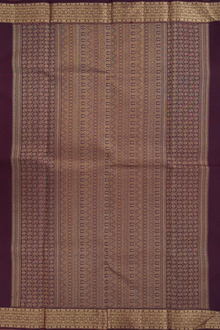 Peacock And Chakram Motifs Plum Brown Kanchipuram Silk Saree