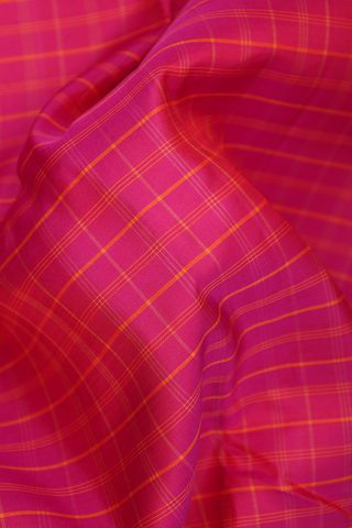 Kanchipuram Silk Saree In Magenta With Checked Design