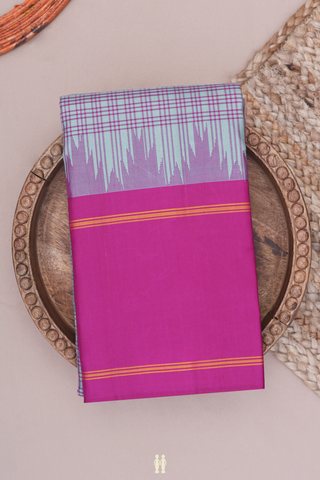 Kanchipuram Silk Saree In Steel Blue With Checks Design