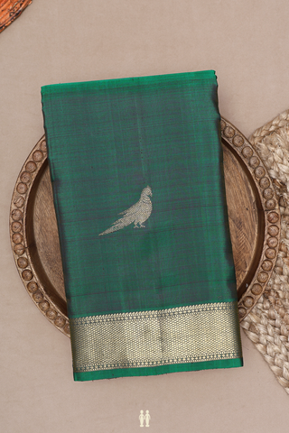 Birds Zari Motifs Pine Green Kanchipuram Silk Saree