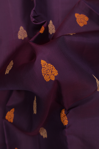 Kanchipuram Silk Saree In Deep Purple With Threadwork Motifs