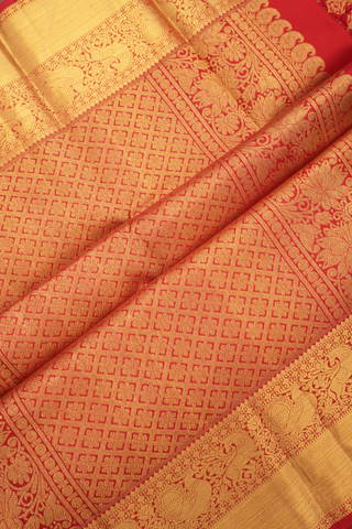 Kanchipuram Silk Saree In Ruby Red With Brocade Design