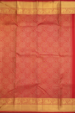 Kanchipuram Silk Saree In Ruby Red With Brocade Design