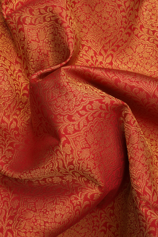 Kanchipuram Silk Saree In Ruby Red With Brocade Design