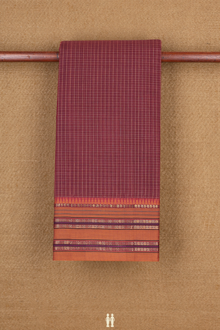 Narayanpet Cotton Saree In Maroon With Allover Checks Design