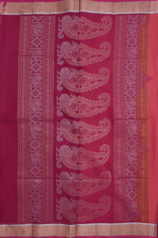 Peacock Motifs Coral Orange Kora Silk Cotton Saree