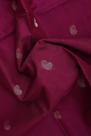 Paisley Zari Buttis Hibiscus Red Kora Silk Cotton Saree