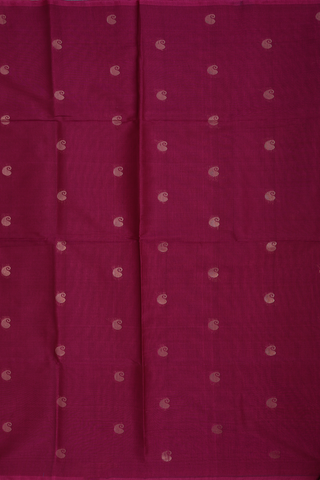 Paisley Zari Buttis Hibiscus Red Kora Silk Cotton Saree