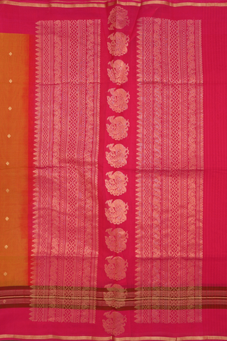 Diamond Zari Buttis Ochre Orange Kora Silk Cotton Saree