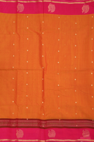 Diamond Zari Buttis Ochre Orange Kora Silk Cotton Saree