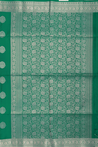 Floral Zari Motifs Peacock Green Soft Silk Saree