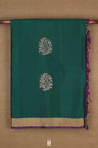 Soft Silk Saree In Dark Pine Green With Floral Zari Motifs