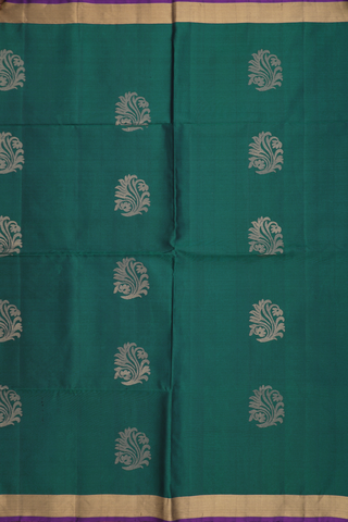 Soft Silk Saree In Dark Pine Green With Floral Zari Motifs