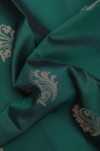 Soft Silk Saree In Dark Pine Green With Floral Zari Motifs