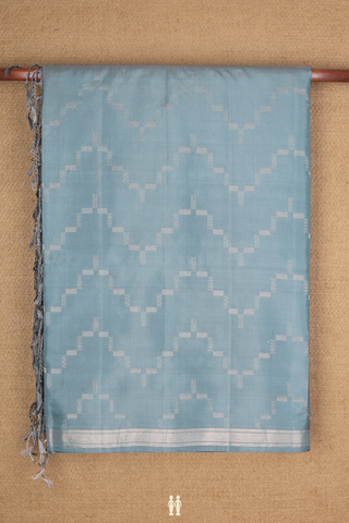 Soft Silk Saree In Aegean Blue With Chevron Design