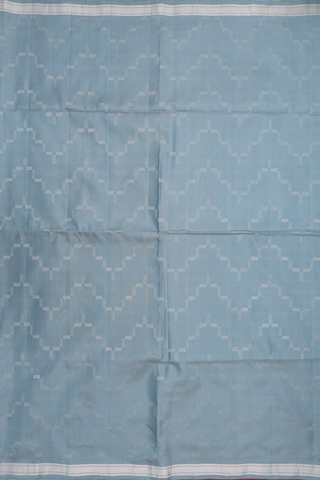 Soft Silk Saree In Aegean Blue With Chevron Design