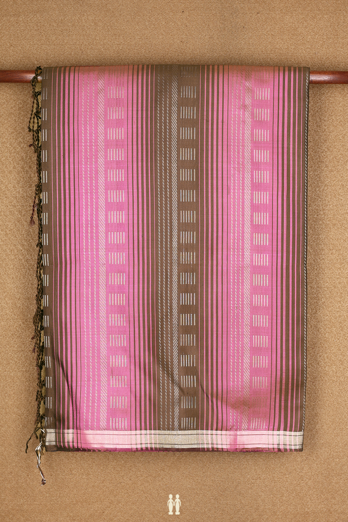 Stripes Design Pink And Greenish Brown Soft Silk Saree