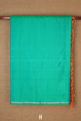 Soft Silk Saree In Plain Green With Stripes Border