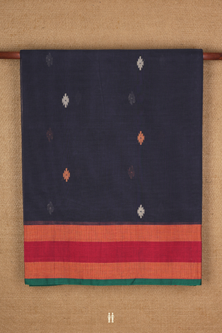 Coimbatore Cotton Saree In Midnight Blue Threadwork Buttas