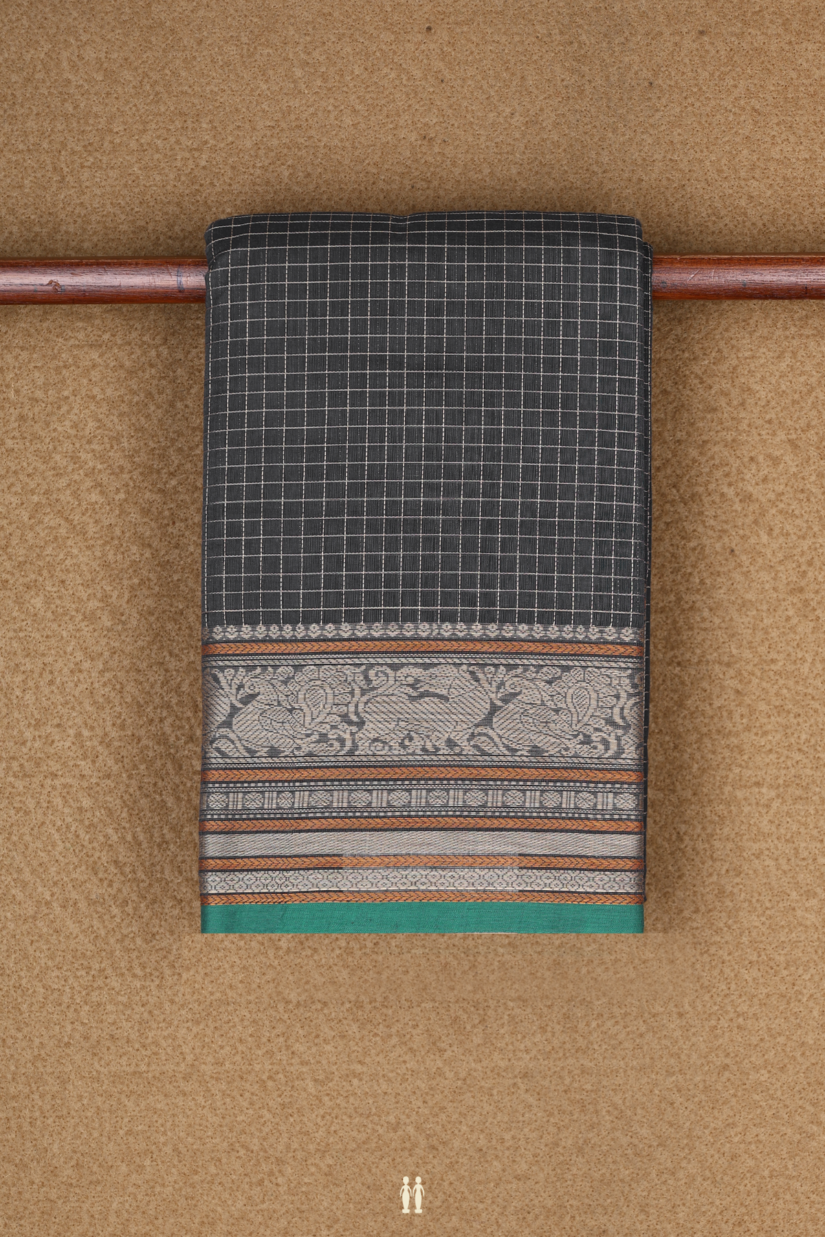 Threadwork Checks Design Dark Grey Chettinadu Cotton Saree